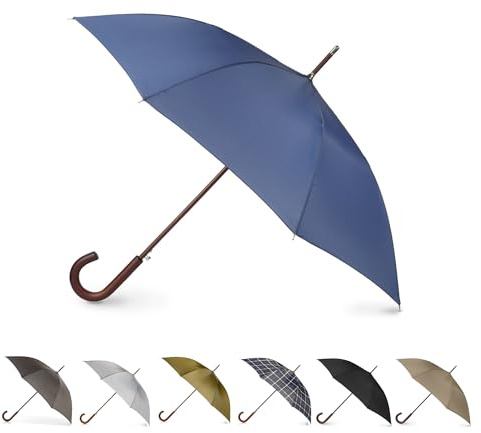 Totes Auto Open Water Repellent Stick Umbrella with Classic Wood J Hook Handle