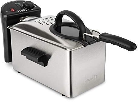 H.Koenig Friteuse à panier amovible DFX300, Acier Inoxydable, Capacité 3L d'huile, Température réglable, Filtre anti-odeur, Puissance 2100 W