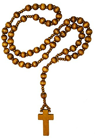 Soul-Cats Rosenkranz aus Holz in DREI versch. Farben braun schwarz Holzperlen Kette Kreuz, Farbe:braun