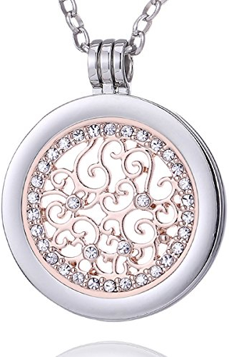 Morella Damen Halskette 70 cm Edelstahl mit Amulett und Coin 33 mm Zirkonia Ornament im Schmuckbeutel