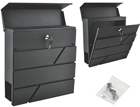 Briefkasten A4 aus Verzinktem Stahl – Wetterfest, Mit Zeitungsfach, Schloss & 2 Schlüsseln – Wandmontage, Briefkasten für Zuhause, Garten, Zaun – Anthrazit – ISO TRADE 6238