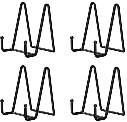 Decolore 4 Pack 4.5 Inch Black Display Stands Metal Plate Holder Display Stands for Picture, Decorative Plate, Book, Photo Easel, Artistic Work