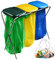 KADAX Support triple pour sac poubelle - Avec couvercle en plastique - Pour sac poubelle de 120 l - Vert/jaune/bleu