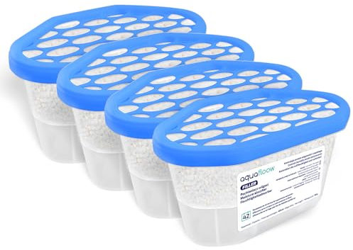 Aquafloow Assorbitore di Umidità per Ambienti 600 ml, Riduce l'umidità, 4 SacchettI di Ricarica in Granuli | Neutralizzatore di Odori, Deumidificatore per Cucina, Armadio, Bagno e Studio