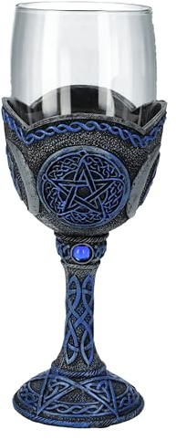 Pacific Giftware Mystischer Kelch mit Blauem Pentagramm, 20cm - Keltisch Verziert, 250ml Fassungsvermögen, Gothic Glas