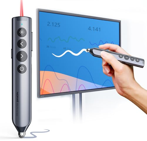 Norwii N10s Pro Bluetooth Presenter mit LightPointer für Touchscreen, Digital Highlight Powerpoint Fernsteuerung Präsentation, 50m Reichweite Metallgehäuse