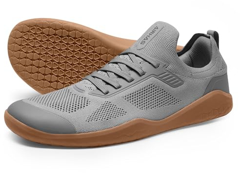 AIRHAS Men's Barefoot Shoes Zero Drop Wide Toe Box Minimalist Gym Shoes for Men Deadlift Cross Training Sneakers (Dark Grey/Gum,10.0)