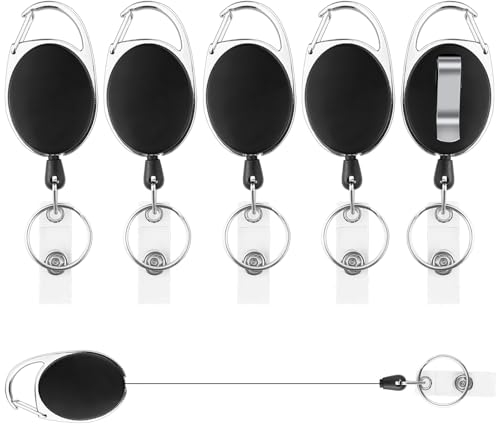 Gentpovth Llavero portatarjetas de identificación, 6 unidades, retráctil, llavero retráctil para tarjetas de identificación, llaves, soporte para tarjetas de identificación (negro)