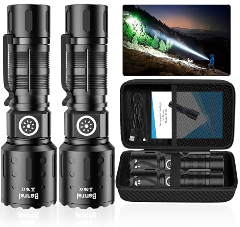 Rechargeable Flashlights High Lumens, Super Bright LED Small Powerful Tactical Flashlight with Memory Function, 6Modes Pocket Waterproof Flash Light for Home,Camping,Car,Emergency,Gifts for Men