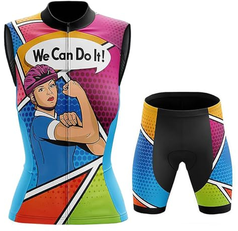 Conjunto Ciclismo Mujer Verano Maillot Bici MTB Sin Mangas Ropa Ciclista,Traje Bicicleta Chaleco Ciclo y Culotte Shorts con 19D Gel Acolchado,Completa de Jerseys Transpirable Secado Rápido(1,S)