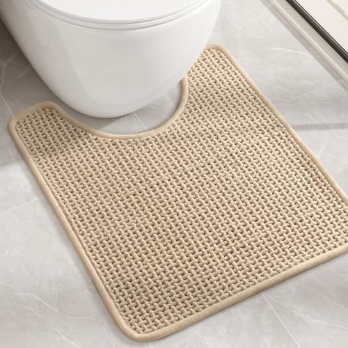 Color&Geometry Chenille Toilet Rugs U Shaped Washable, Absorbent, Stain Resistant, Non Slip, Quick Dry, 20x24 Khaki Toilet Mat for Bathroom Contour Bath Rugs for Toilet Base, Standard-Sized
