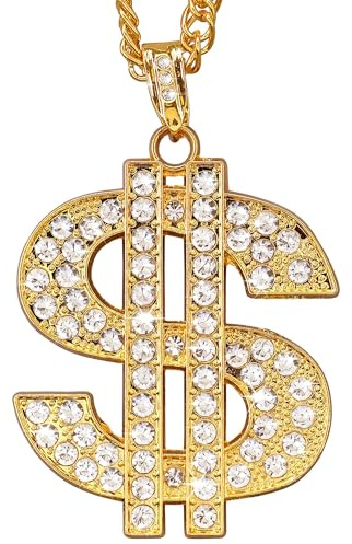 W WIDMANN MILANO Party Fashion - Collier avec signe dollar, chaîne avec strass, or, accessoire pour costumes de carnaval