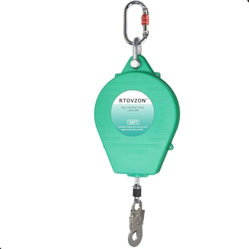66FT Self Retracting Lifeline RTOVZON Fall Arrest Fall Protection Steel Wire Rope Heavy Duty Retractable Lanyard, Roofing Lifeline, SRL, Safety Lanyard