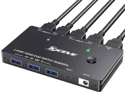 YOUTINGHDAV KVM Switch 2 PC 1 Monitor HDMI, USB 3.0 KVM Switch HDMI 2 Porte 8K@60Hz 4K 120Hz HDCP 2.3, HDMI 2.1 USB Switch Condividi tastiera, KVM Switch USB3.0 con Wired Remote