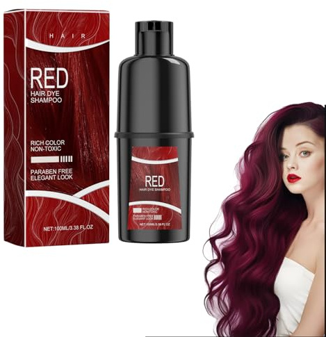 CreMHHate Champú Tinte Cubre Canas 3 en 1, Negro, Colorante para Cabello para Mujer y Hombre, 100ml (Rojo)