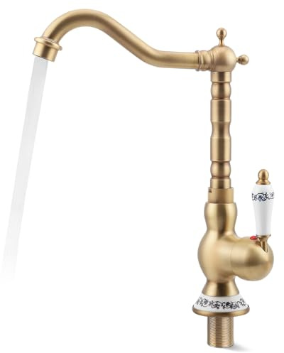 Rubinetto Vintage Rubinetto Lavello Cucina Girevole a 360°,Rubinetto Bagno Lavabo in Ottone,Miscelatore Monocomando da Appoggio,Calda e Fredda del Rubinetto,Includono 2 Tubi Flessibili,Design Durevole