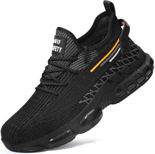 OWIF Steel Toe Shoes for Men Women Comfortable Lightweight Composite Toe Work Shoe Indestructible Construction Safety Toe Sneakers Zapatos de Acero,Steel-Toe Black,11.5 Women/10 Men