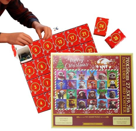 Puzzle Di 24 Giorni, Giocattolo Educativo 'Avvento, 1000 Pezzi, Puzzle Animale, Calendario Del Conto Alla Rovescia, Interattivo, Divertente, Esercizio Cerebrale, Attività Creativa, Famiglia