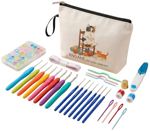 ANGAHE creating moments | Kit Crochet Completo – Ganchillos Crochet y 17 Agujas de Crochet | Set completo para Principiantes y Expertos con Accesorios | Crochet Kit Ideal para Manualidades.