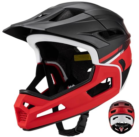 Casco da Bici per Adulti Casco Integrale da Mountain Bike con Mentoniera Staccabile Protezione Ventilata Leggera e Regolabile per Uomo Donna Pista Ciclabile Equitazione Fuori Strada