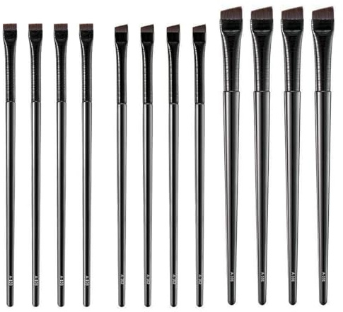 12 Pack Eyebrow Tint Brush Set, Fine Angled, Slanted, Ultra-Thin Flat Makeup Brushes for Brow Tinting, Eye Makeup Applicator(Black)