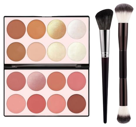 LuminaVerde Blush Palette, Rouge Blush Powder Makeup Palette Highlighter Bronzer Kontur-Kit Allt-i-ett Set