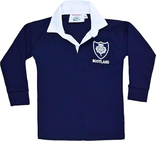 New Model UK Scotland Kids Rugby Shirt Long Sleeved Jersey with Collars Classic Retro Top Size 1 Year to 13 Year