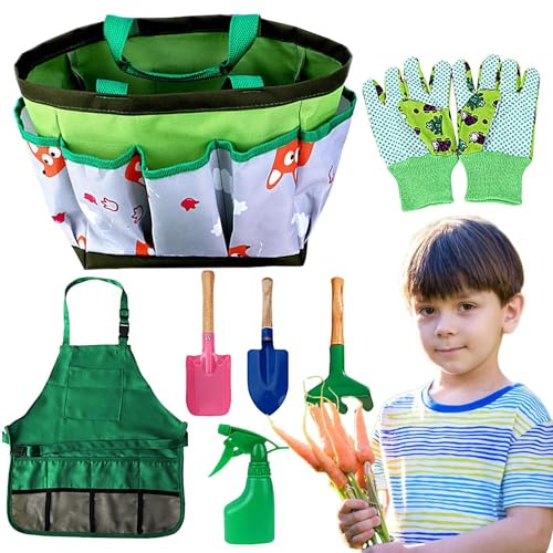 Juego de Herramientas de Jardín para Niños - Kit De 7 Piezas De Utensilios Ligeros De Juguete,Juego De Jardinería Infantil - para Trasplantar Mezclar Tierra Podar Regar y Actividades al Aire Libre