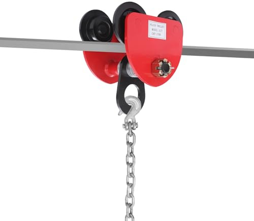 MIIWWOWO Manual Beam Trolley 2200 LBS Capacity, Iron Push Beam Trolley 1 Ton, 65-95mm Width Adjustment, Push Manually Trolley Crane with Four Sturdy Wheels
