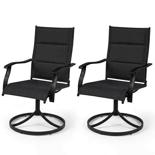 GiantexUK 2 Pieces Patio Swivel Chairs, Metal Frame Outdoor Dining Chairs with Padded Seat, High Back & Armrests, Bistro Conversation Furniture for Backyard Poolside Balcony | with Padded Seat, High Back & Armrests, Bistro Conversation Furniture for Backyard Poolside Balcony