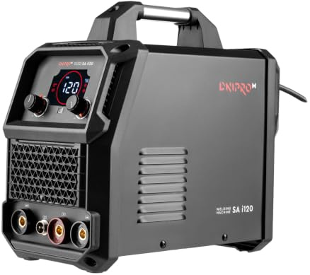 Dnipro-M Soldador MIG FLUX MMA 120A LIFT TIG, Soldador Inverter Sin Gas con Control Sinérgico, 230V, Hot Start, Arc Force, Anti Stick, Pantalla LED, Hilo Flux 0,8-1,0 mm. SA i120