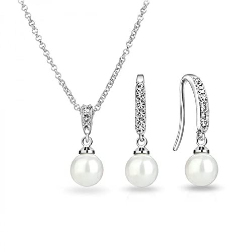Philip Jones Silver Plated Pearl Drop Set Created with Zircondia® Crystals