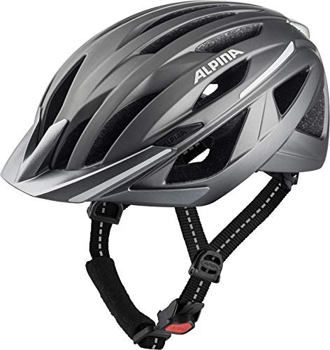 ALPINA HAGA - Stoßabsorbierender, Sicherer & Optimal Anpassbarer Urban Fahrradhelm Mit Integriertem LED-Licht Für Erwachsene, darksilver matt, M (51-56 cm)