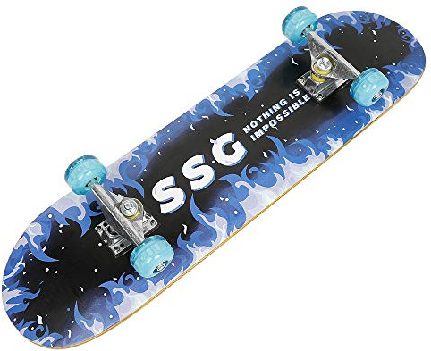 XUANYU Concave Trick Skateboard 79 cm (31'') en 7 Couches de Bois D'érable - Professionnel pour Débutants, Enfants, Adolescents, Adultes - Complet avec Roue éclairée (Feu Bleu)