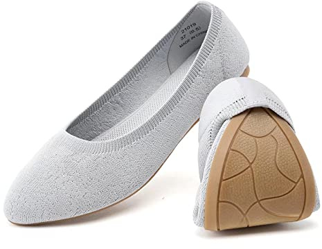 Puxowe Ballerine pour Femme Pointue Tricot Chaussure Confortable Casual Mocassin Sexy Ete Plate Ballet Flat Shoes 38.5 EU Light Gray