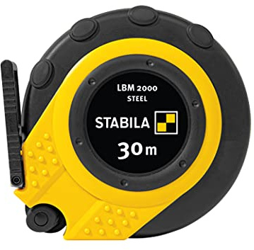 STABILA Cinta métrica LBM 2000 Steel de 30 m, cinta métrica de acero con escala métrica y revestimiento de nailon Wrap, gancho universal, cápsula irrompible, precisión MID