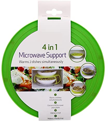 Orbitron 4 in 1 Microwave Food Plate Stand Lid Support Stacker Tray Heat Warm/Hot Plastic (Green)
