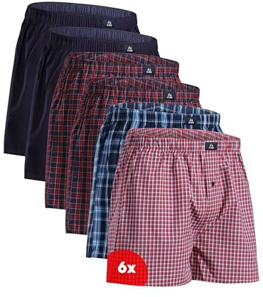 DANISH ENDURANCE Calzoncillos Hombre Boxer de Tela, 100% Algodon Organico Premium, Pack de 4 y 6, Azul/Rojo, XL