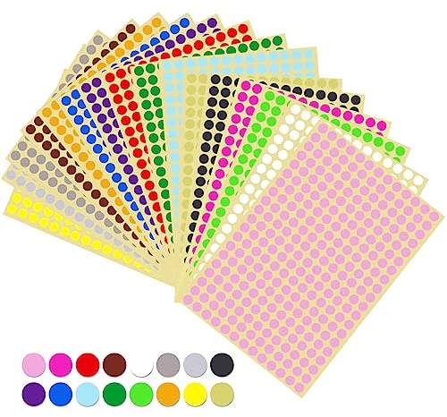 Klebepunkte Bunt, 8320 Stück Punkte Aufkleber Kleine Etiketten Rund 8mm Selbstklebende Markierungspunkte zur Farbcodierung
