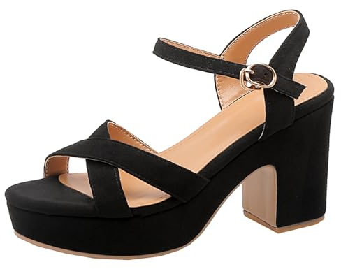 Lroey Reoly Sandali da Donna, Sandali Punta Aperta con Tacco Alto Fibbia Sandali Estivo Tacco Chunky Sandali con Cinturino Alla Caviglia con Plateau, 4480Iln Nero Numero 34 EU