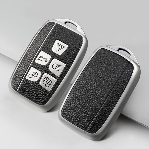 Juttzzei Land Rover Car Key Cover for Defender Discovery Evoque LR4 Range Rover Sport Freelander Jaguar Velar Vogue - TPU Key Fob Cover - 5 Buttons (Silver)