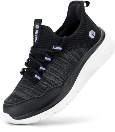 FitVille Scarpe da Camminata Donna Pianta Larga Leggere Sneakers Ginnastica Sportive Comode Scarpe da Passeggio Fitness Ammortizzate Nero 41 EU Larga