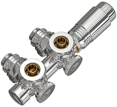 EMKE Grifo de radiador, Válvula de radiador con termostato, Kit de radiador multibloque con regulador de temperatura, Cromo, 1 pieza