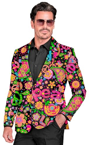 Widmann – Festmode jacka, hippie-mönster, kostymjacka, neon, blommade, persika, showmen