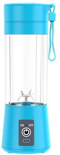 Meichoon Elektrischer Entsafter, USB, personalisierbar, 6 Klingen mit Sieb 400 ml für Milkshake Smoothie Obst Gemüse Saft LB33 Blau, Q-LB33 Blue