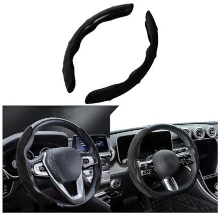 JNNJ Coprivolante Antiscivolo in Pelle Scamosciata per Auto Adatto Ruote Rotonde a Forma Di D Confortevole E Resistente, Coprivolante Universale in Pelle Scamosciata Antiscivolo Traspirante(Nero)