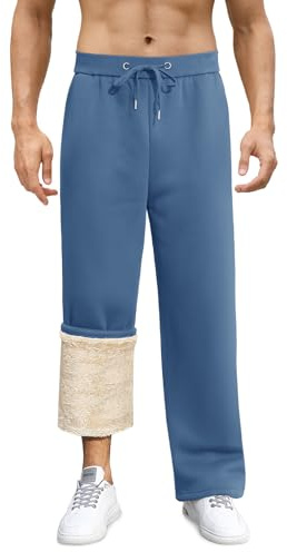 PASUDA Fleece-joggingbyxor för män, varma joggingbyxor, sherpa-fodrade träningsbyxor, dragsko, elastisk midja, träningsoverall, byxor med ficka, mjuka vinterplyschbyxor, vardagsbyxor, BLÅ, L