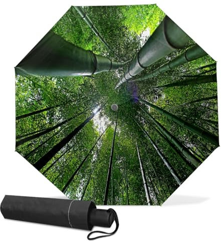 GISPOG Automatic Folding Umbrella, Bamboo Treetop Waterproof Compact Sun and Rain Travel Umbrellas for Women & Men