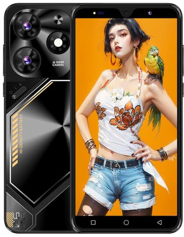 MsMga Smartphone economico, 16GB ROM (scalabile fino a 128GB), display IPS da 5.0 pollici, sistema operativo Android 9.0, doppia fotocamera Dual SIM, ID viso 3G Telefoni cellulari (Povo6 Neo-Black)