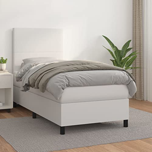Juroupi Boxspringbett mit Matratze Weiß 100x200 cm KunstLED Bett Mit Bettkasten Bett Boxspringbett Betten Boxspringbett Mit Matratzeer - 3142708